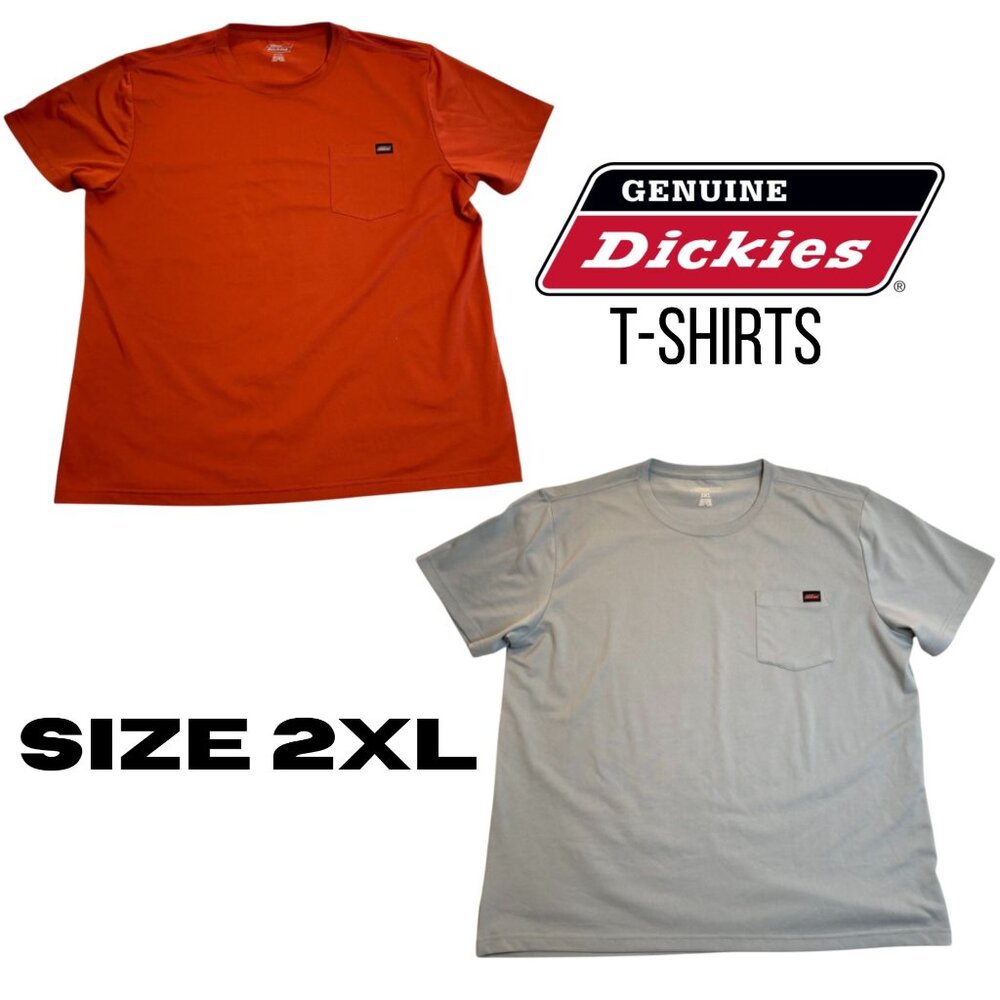 2 Genuine Dickies Men's T-Shirt 2XL Lot of Two Short Sleeve Crew Neck Pocket Tee